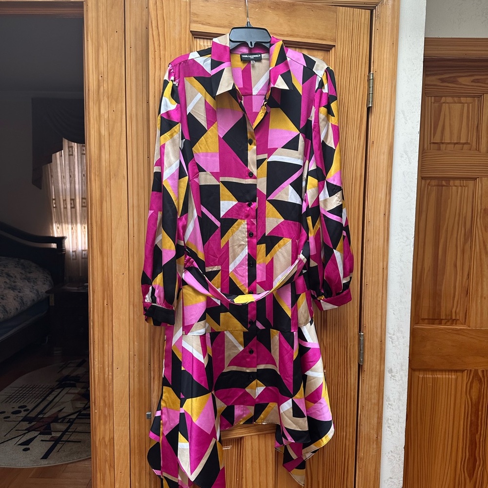 Karl Lagerfeld Asymmetrical Dress in Pink, Yellow, and Black